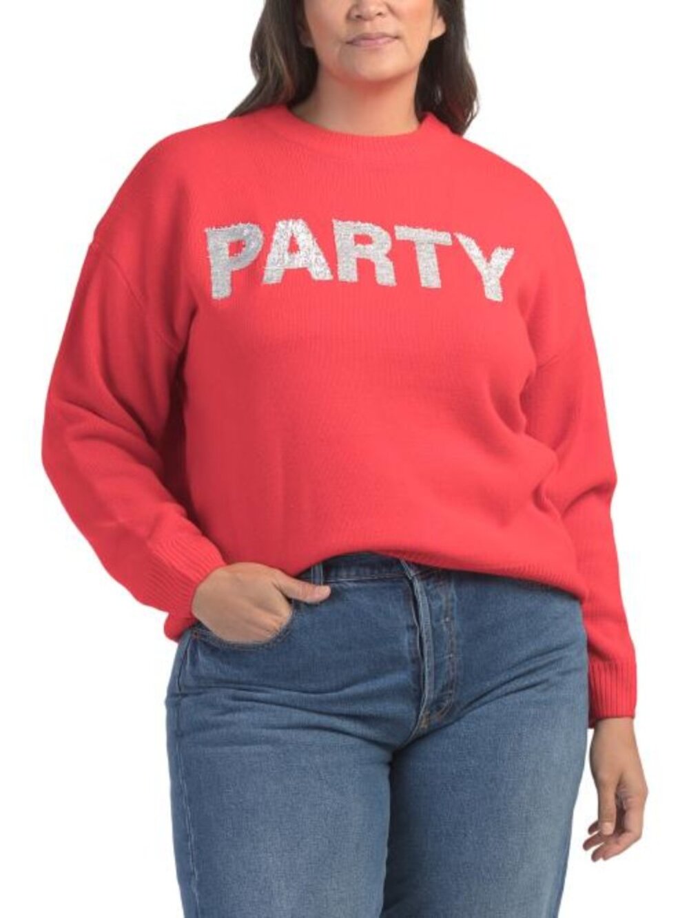 English Factory PARTY Sweater Red Knit Plus Size 2X NWT Holiday Statement
